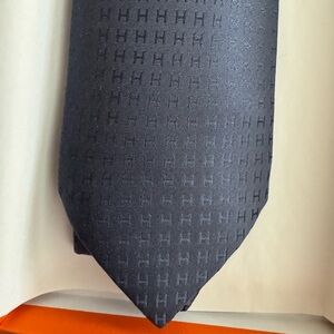 BRAND NEW IN BOX! Authentic Hermes Faconnee H tie Bleu Hussard (blue color) 8cms